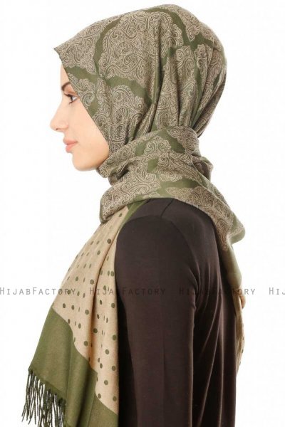 Alev - Khaki Gedessineerde Hijab