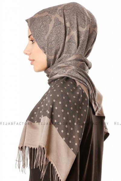 Alev - Taupe Gedessineerde Hijab