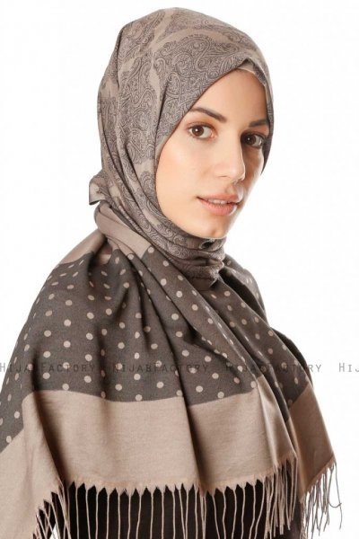 Alev - Taupe Gedessineerde Hijab