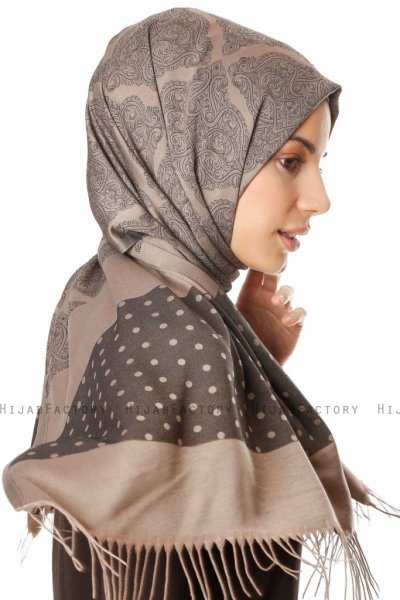 Alev - Taupe Gedessineerde Hijab
