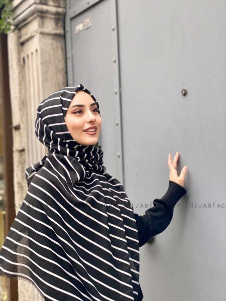 Aniso - Zwart Gedessineerde Katoen Hijab - Mirach