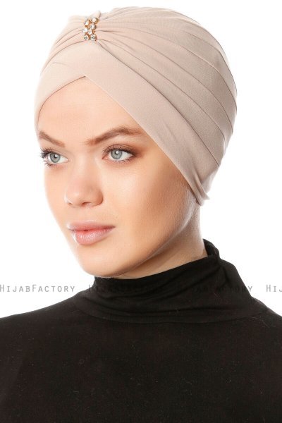 Arwa - Beige Crepe Chiffon Turban - Sehr-i Sal