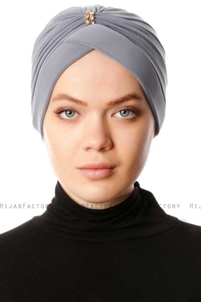 Arwa - Grijs Crepe Chiffon Turban - Sehr-i Sal