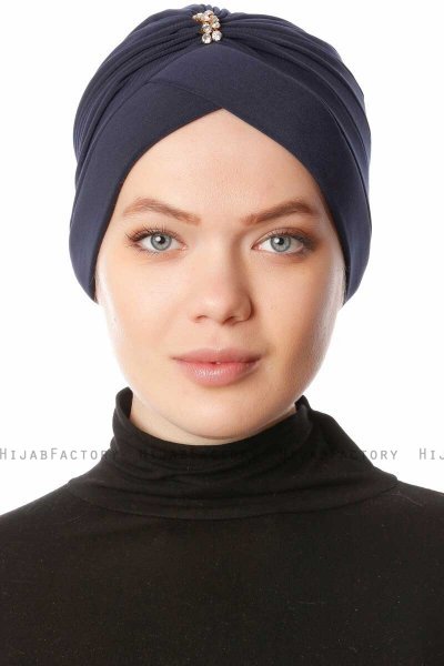Arwa - Marineblauw Crepe Chiffon Turban - Sehr-i Sal