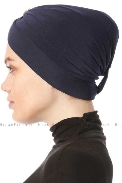 Arwa - Marineblauw Crepe Chiffon Turban - Sehr-i Sal