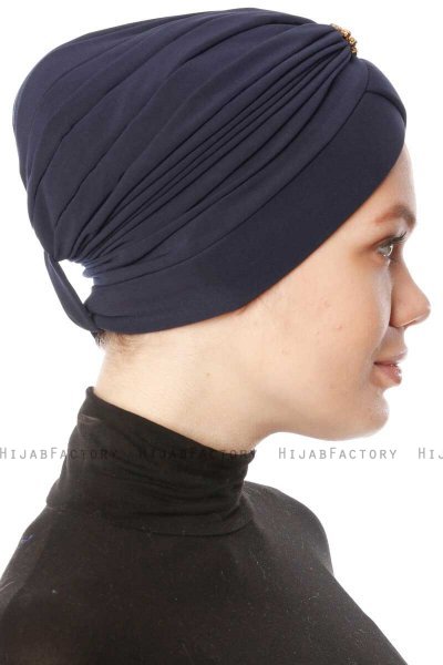 Arwa - Marineblauw Crepe Chiffon Turban - Sehr-i Sal