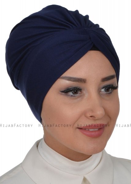 Astrid - Marineblauw Katoen Turban - Ayse Turban