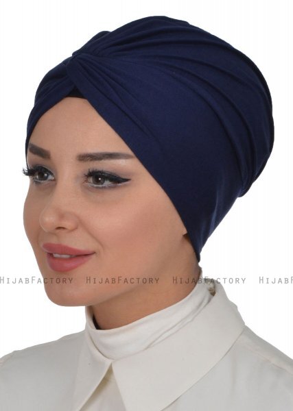 Astrid - Marineblauw Katoen Turban - Ayse Turban