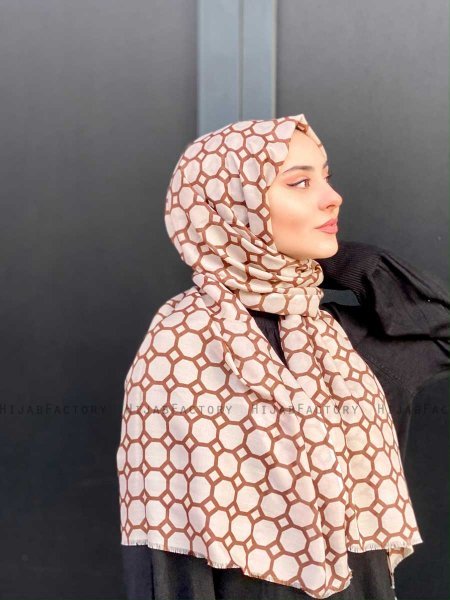 Atika - Beige Gedessineerde Katoen Hijab - Mirach