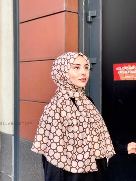 Atika - Beige Gedessineerde Katoen Hijab - Mirach