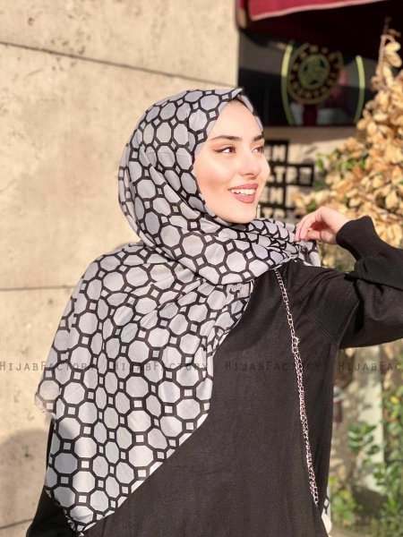 Atika - Grijs Gedessineerde Katoen Hijab - Mirach