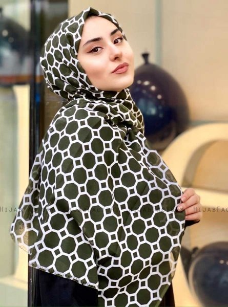 Atika - Khaki Gedessineerde Katoen Hijab - Mirach