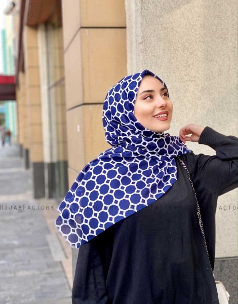 Atika - Marineblauw Gedessineerde Katoen Hijab - Mirach