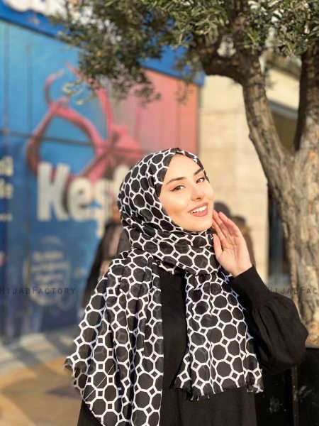 Atika - Zwart Gedessineerde Katoen Hijab - Mirach