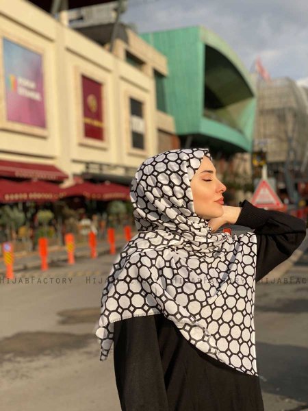 Atika - Wit Gedessineerde Katoen Hijab - Mirach