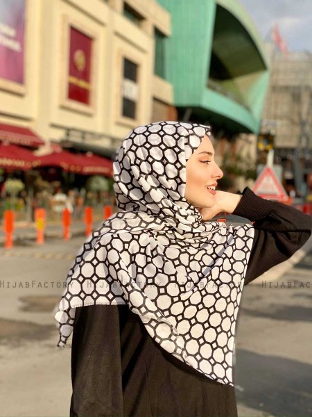 Atika - Wit Gedessineerde Katoen Hijab - Mirach