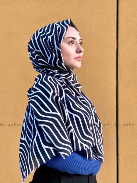 Berrin - Zwart Gedessineerde Katoen Hijab - Mirach