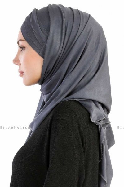 Cansu Mörkgrå 3X Jersey Hijab Sjal Ecardin 200927-3