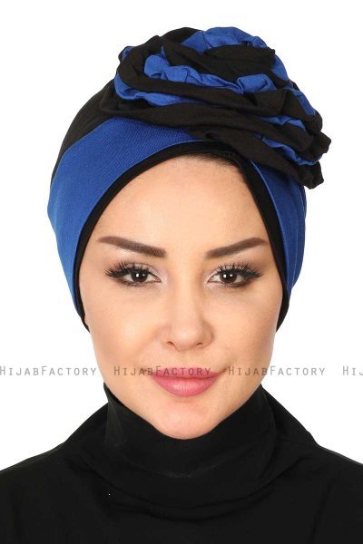Clara - Blauw & Zwart Katoen Turban