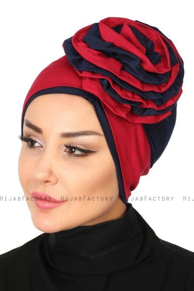 Clara - Bordeaux & Marineblauw Katoen Turban
