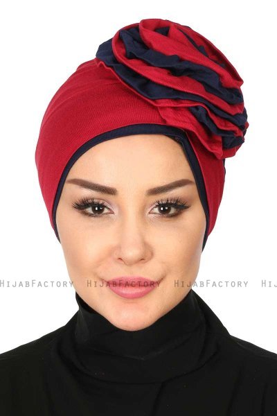 Clara - Bordeaux & Marineblauw Katoen Turban