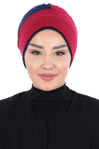 Clara - Bordeaux & Marineblauw Katoen Turban