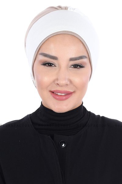 Clara - Creme & Taupe Katoen Turban