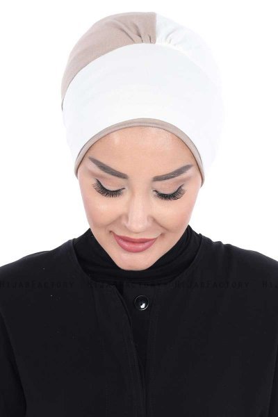 Clara - Creme & Taupe Katoen Turban