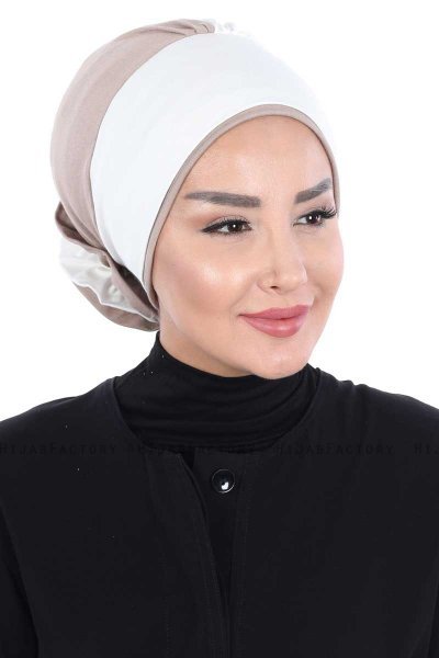 Clara - Creme & Taupe Katoen Turban