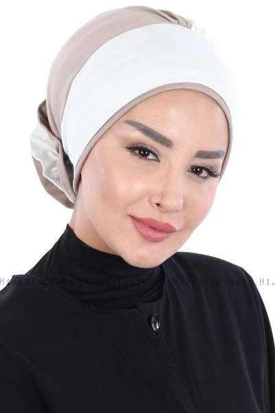 Clara - Creme & Taupe Katoen Turban