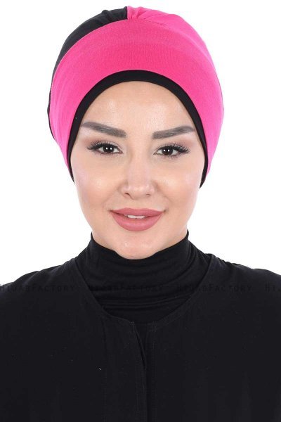 Clara - Fuchsia & Zwart Katoen Turban