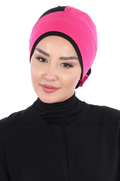 Clara - Fuchsia & Zwart Katoen Turban