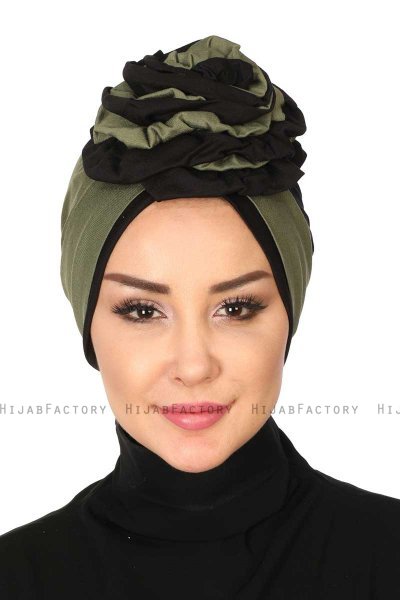 Clara - Khaki & Zwart Katoen Turban