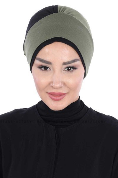 Clara - Khaki & Zwart Katoen Turban