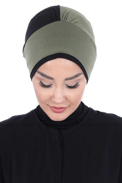 Clara - Khaki & Zwart Katoen Turban