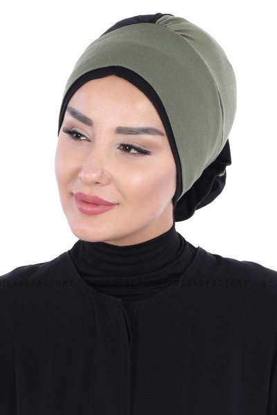Clara - Khaki & Zwart Katoen Turban
