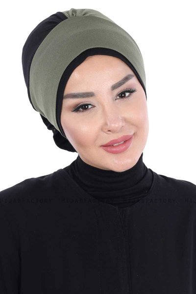 Clara - Khaki & Zwart Katoen Turban
