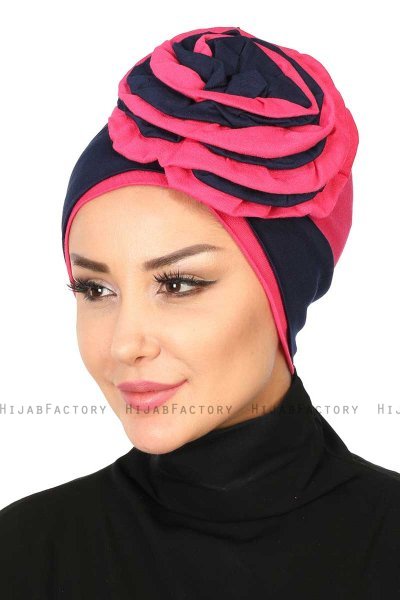 Clara - Marineblauw & Fuchsia Katoen Turban