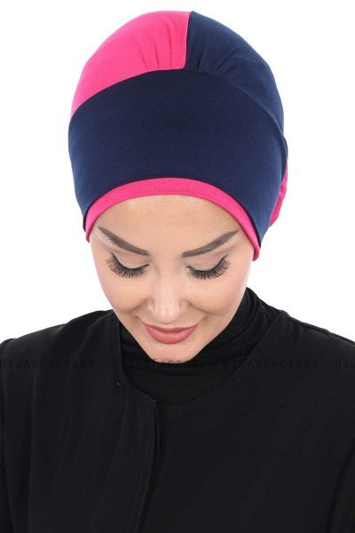 Clara - Marineblauw & Fuchsia Katoen Turban