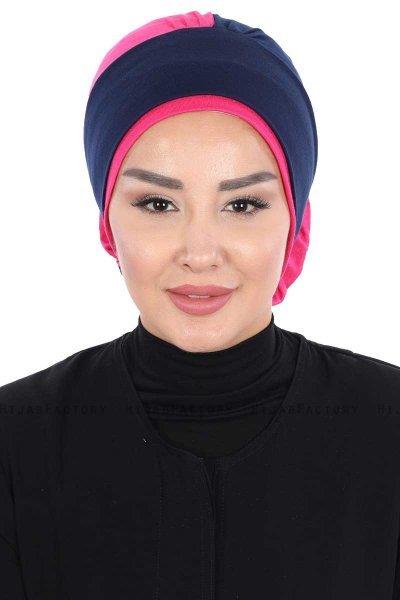 Clara - Marineblauw & Fuchsia Katoen Turban