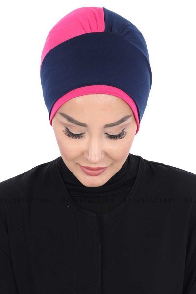 Clara - Marineblauw & Fuchsia Katoen Turban