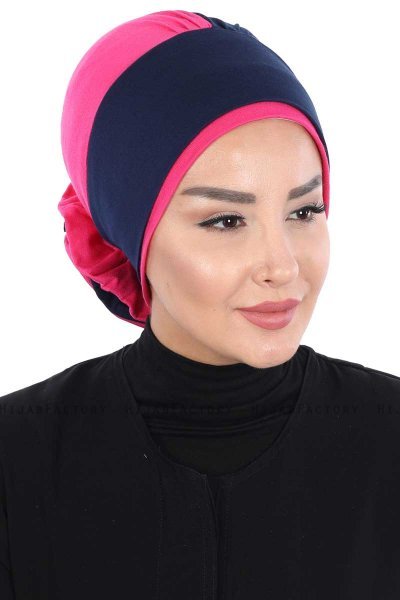 Clara - Marineblauw & Fuchsia Katoen Turban