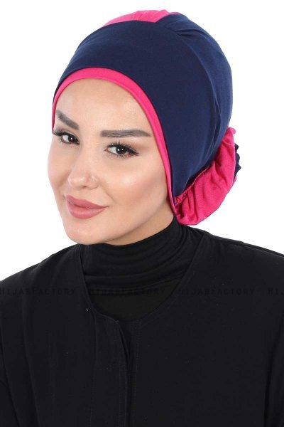 Clara - Marineblauw & Fuchsia Katoen Turban