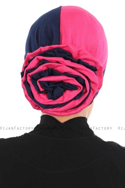 Clara - Marineblauw & Fuchsia Katoen Turban