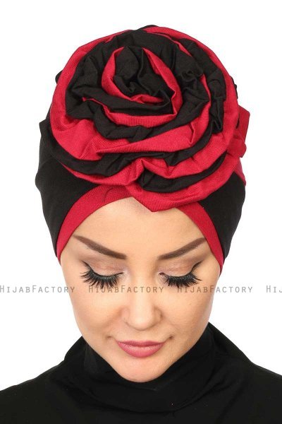 Clara - Zwart & Bordeaux Katoen Turban