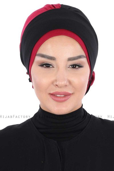 Clara - Zwart & Bordeaux Katoen Turban
