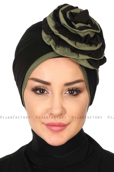 Clara - Zwart & Khaki Katoen Turban