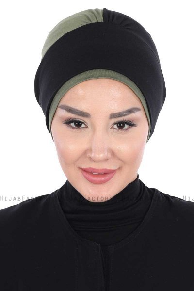 Clara - Zwart & Khaki Katoen Turban