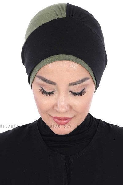 Clara - Zwart & Khaki Katoen Turban