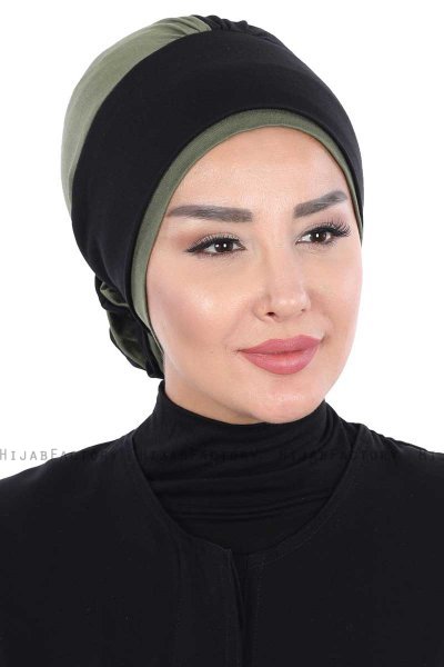 Clara - Zwart & Khaki Katoen Turban